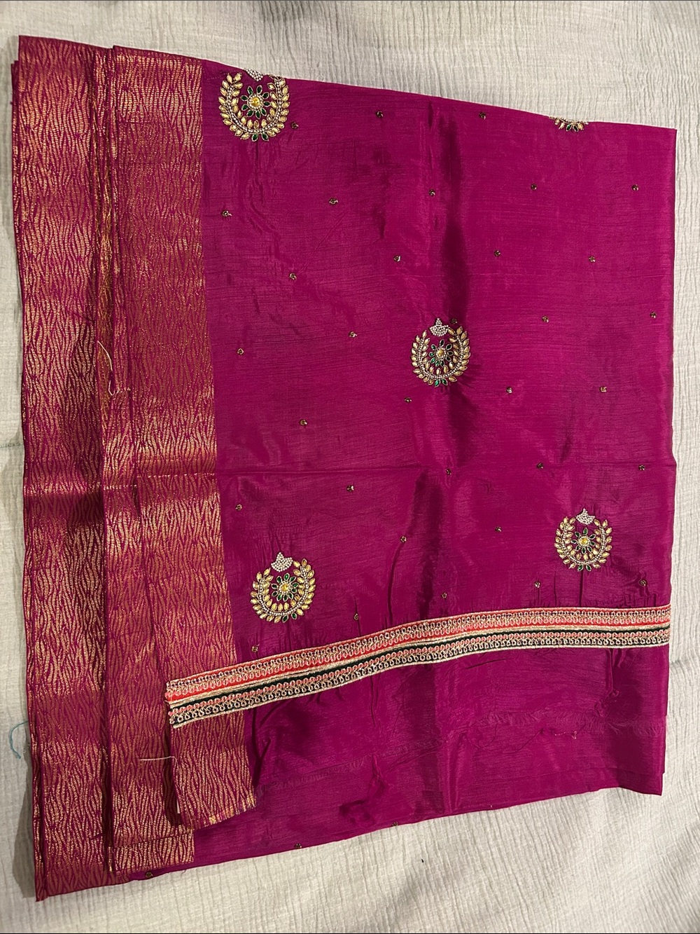 NEW: Embellished Magenta Silk Mix Saree with Gold Border